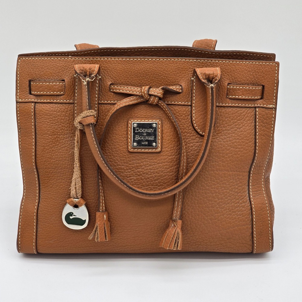 Dooney & Bourke Pebble Grain Leather Satchel Tan Brown Tassel Duck Charm Bag